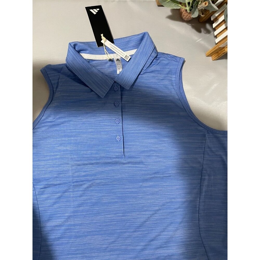 Adidas Polo Shirt Womens XL Sleeveless 4 Way Stretch Breathable Space Dye Blue - Picture 7 of 16